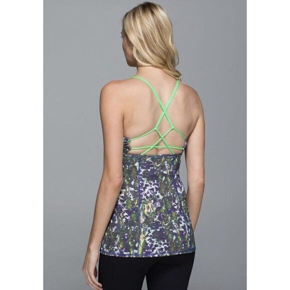 Lululemon Dancing Warrior Tank Top Size 2 Floral Sport White Multi Pistachio - Picture 4 of 12